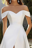 Load image into Gallery viewer, Ivory Off The Shoulder Floor-Length A Line Wedding Dress with Slit