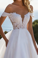 Load image into Gallery viewer, Ivory Sweep Train Ball Gown Boho Wedding Dress with Lace