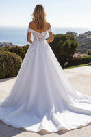 Load image into Gallery viewer, Ivory Sweep Train Ball Gown Boho Wedding Dress with Lace