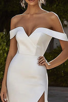 Load image into Gallery viewer, Ivory Off The Shoulder Sweep Train Mermaid Wedding Dress with Slit