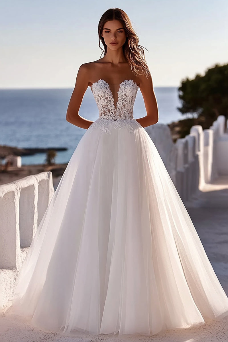 Load image into Gallery viewer, Ivory Sweetheart Floor-Length Ball Gown Wedding Dress with Lace