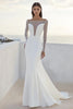 Load image into Gallery viewer, Ivory Bateau Long Sleeves Sweep Train Mermaid Wedding Dress