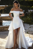 Load image into Gallery viewer, Ivory Satin Bateau High-Low Bodycon Wedding Dress