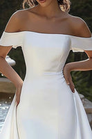 Load image into Gallery viewer, Ivory Satin Bateau High-Low Bodycon Wedding Dress