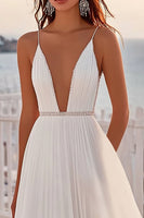 Load image into Gallery viewer, Ivory Tulle Sweep Train A Line Boho Wedding Dress with Beading