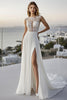 Load image into Gallery viewer, Ivory Chiffon Bateau Sweep Train A Line Boho Wedding Dress with Lace