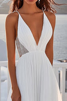 Load image into Gallery viewer, Ivory Chiffon V Neck Sweep Train A Line Boho Wedding Dress