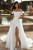 Load image into Gallery viewer, Ivory Off The Shoulder Sweep Train A Line Wedding Dress with Slit