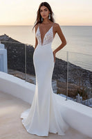 Load image into Gallery viewer, Ivory Sweep Train Mermaid Boho Wedding Dress with Lace