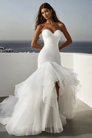 Load image into Gallery viewer, Ivory Sweep Train Mermaid Boho Wedding Dress with Ruffles