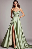Load image into Gallery viewer, A Line Dusty Sage Sweetheart Strapless Long Prom Dress