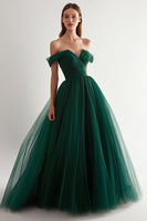 Load image into Gallery viewer, Dark Green Off the Shoulder Ball Gown Long Tulle Prom Dress