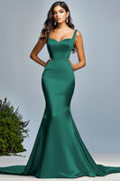 Load image into Gallery viewer, Corset Dark Green Mermaid Satin Spaghetti Straps Long Prom Dress