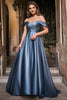 Load image into Gallery viewer, Dusty Blue A Line Off the Shoulder Satin Long Prom Dress