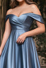 Load image into Gallery viewer, Dusty Blue A Line Off the Shoulder Satin Long Prom Dress