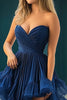 Load image into Gallery viewer, Navy A Line Tiered Tulle Long Prom Dress with Slit