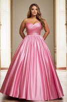 Load image into Gallery viewer, Pink A Line Strapless Satin Long Prom Dress