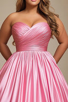 Load image into Gallery viewer, Pink A Line Strapless Satin Long Prom Dress