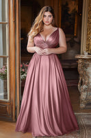 Load image into Gallery viewer, Dusty Rose A Line Ruched Satin Long Prom Dress
