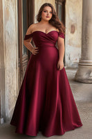 Load image into Gallery viewer, Burgundy A Line Ruched Satin Long Prom Dress