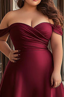 Load image into Gallery viewer, Burgundy A Line Ruched Satin Long Prom Dress