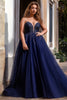 Load image into Gallery viewer, Navy A Line Tulle Long Prom Dress with Appliques