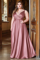 Load image into Gallery viewer, Dusty Rose A Line Ruched Satin Long Prom Dress