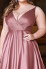 Load image into Gallery viewer, Dusty Rose A Line Ruched Satin Long Prom Dress