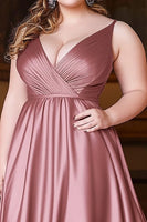 Load image into Gallery viewer, Dusty Rose A Line Ruched Satin Long Prom Dress