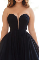 Load image into Gallery viewer, Black A Line Tulle Strapless Long Prom Dress