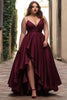 Load image into Gallery viewer, Burgundy A Line Satin Asymmetrical Long Prom Dress