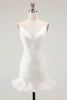 Load image into Gallery viewer, Sparkly White Bodycon Sequins V-Neck Graduation Dress