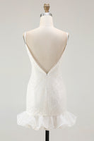 Load image into Gallery viewer, Sparkly White Bodycon Sequins V-Neck Graduation Dress