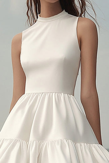 White Satin Mini Sleeveless Graduation Dress