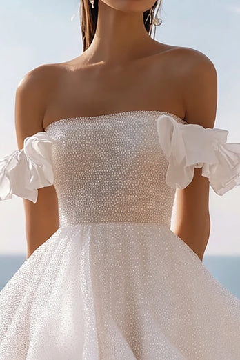 White Sequins Mini Graduation Dress with Ruffles