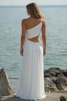 Load image into Gallery viewer, White Chiffon Mermaid Cut-Out Long Rehearsal Dinner Dress