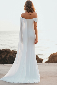 White Chiffon Mermaid Off the Shoulder Rehearsal Dinner Dress