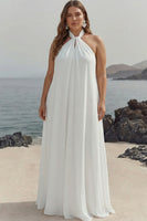 Load image into Gallery viewer, Plus Size White Halter Chiffon Pleated A Line Long Rehearsal Dinner Dress