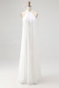 Load image into Gallery viewer, White A Line Halter Chiffon Long Rehearsal Dinner Dress