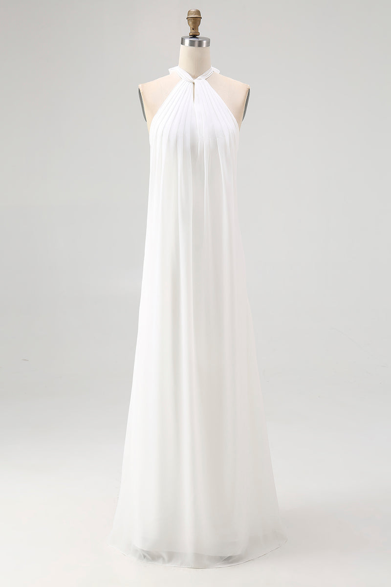 Load image into Gallery viewer, White A Line Halter Chiffon Long Rehearsal Dinner Dress