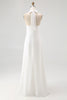 Load image into Gallery viewer, White A Line Halter Chiffon Long Rehearsal Dinner Dress