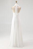 Load image into Gallery viewer, White A Line Halter Pleated Chiffon Long Rehearsal Dinner Dress