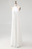 Load image into Gallery viewer, White A Line Halter Chiffon Long Rehearsal Dinner Dress