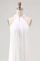 Load image into Gallery viewer, White A Line Halter Pleated Chiffon Long Rehearsal Dinner Dress