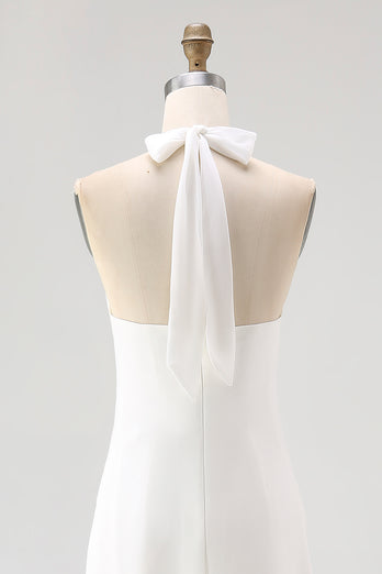 White A Line Halter Chiffon Long Rehearsal Dinner Dress