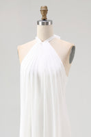 Load image into Gallery viewer, White A Line Halter Pleated Chiffon Long Rehearsal Dinner Dress