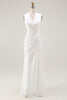 Load image into Gallery viewer, White Chiffon Sheath Ruched V-Neck Long Rehearsal Dinner Dress