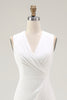Load image into Gallery viewer, White Chiffon Sheath Ruched V-Neck Long Rehearsal Dinner Dress