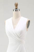 Load image into Gallery viewer, White Chiffon Sheath Ruched V-Neck Long Rehearsal Dinner Dress