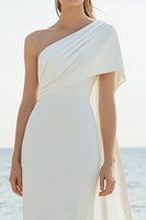 Load image into Gallery viewer, Elegant White Chiffon Sheath One Shoulder Rehearsal Dinner Dress